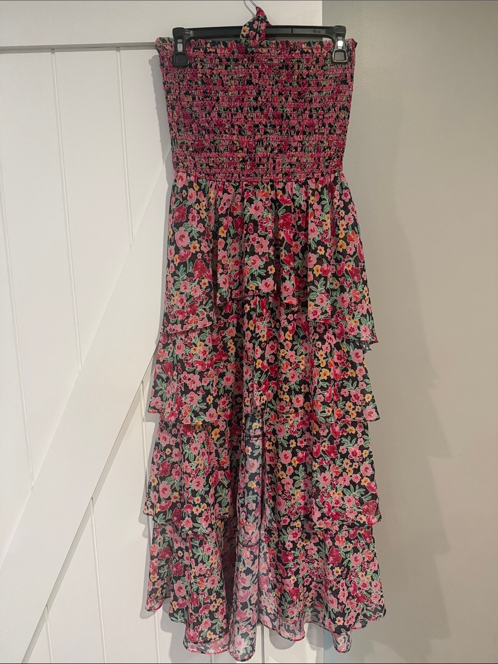 Hale Bob Pink Floral Tiered Maxi Dress size M